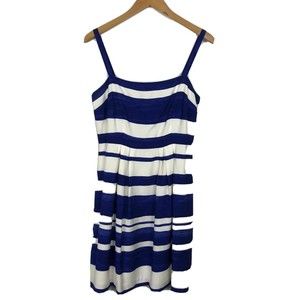 Ann Taylor Loft Dress Sz 4 Multicolor Striped Pleaded A-Line Knee Lined Sundress